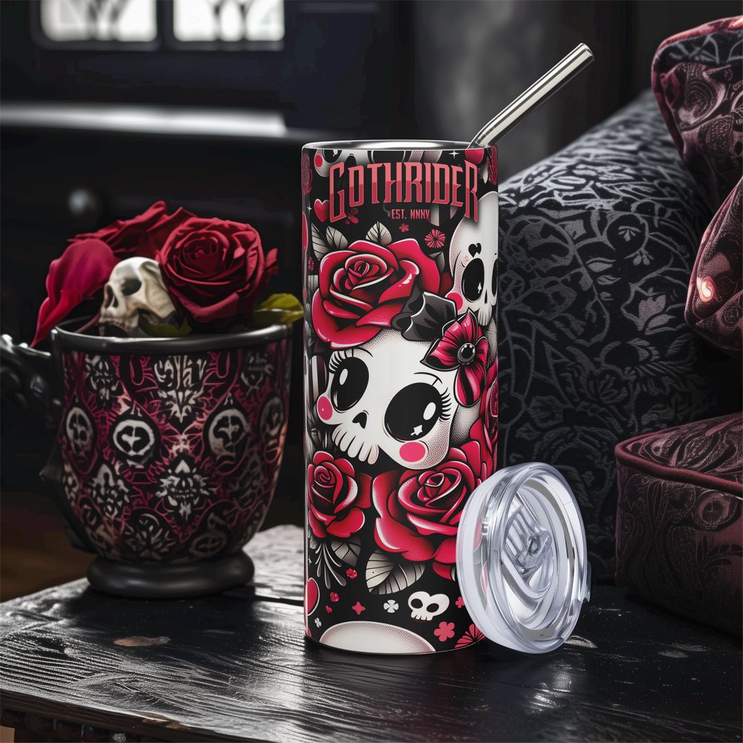 Skull Sweetheart Skinny Tumbler 20 oz - GothRider Brand
