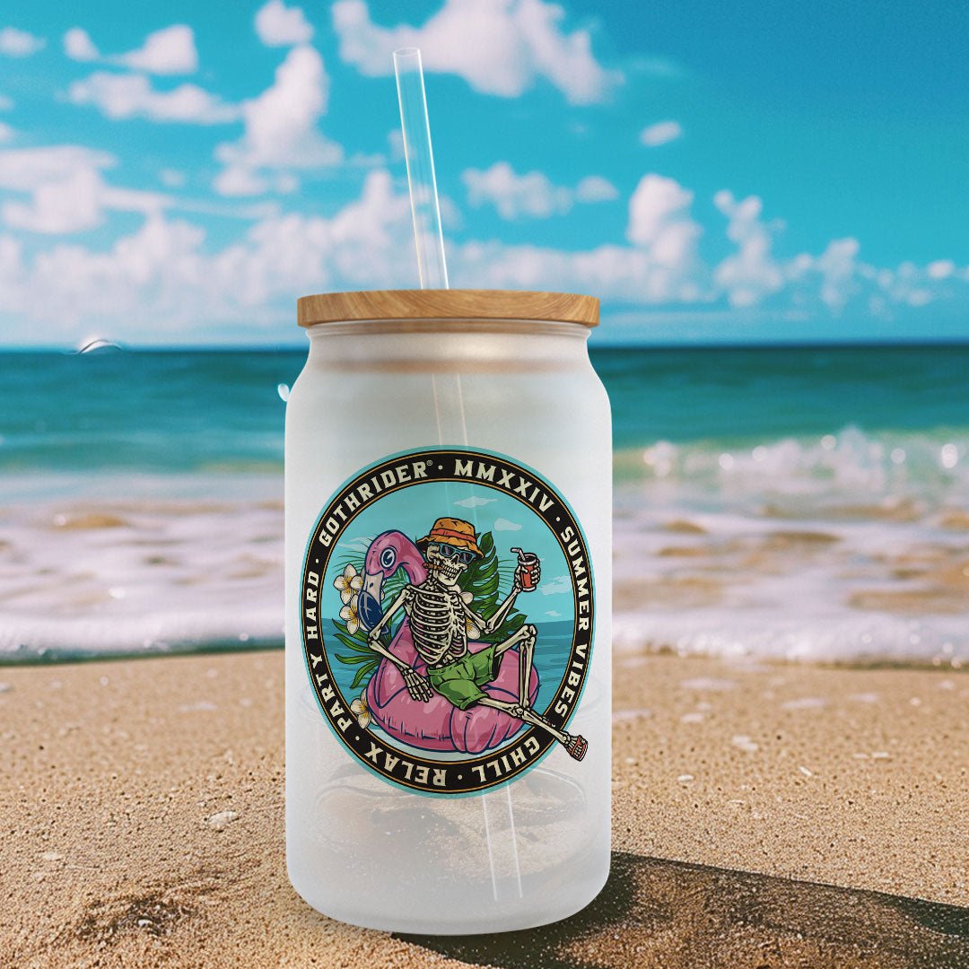 Summer Vibes 2024 Frosted 13 oz Glass Can - GothRider Brand