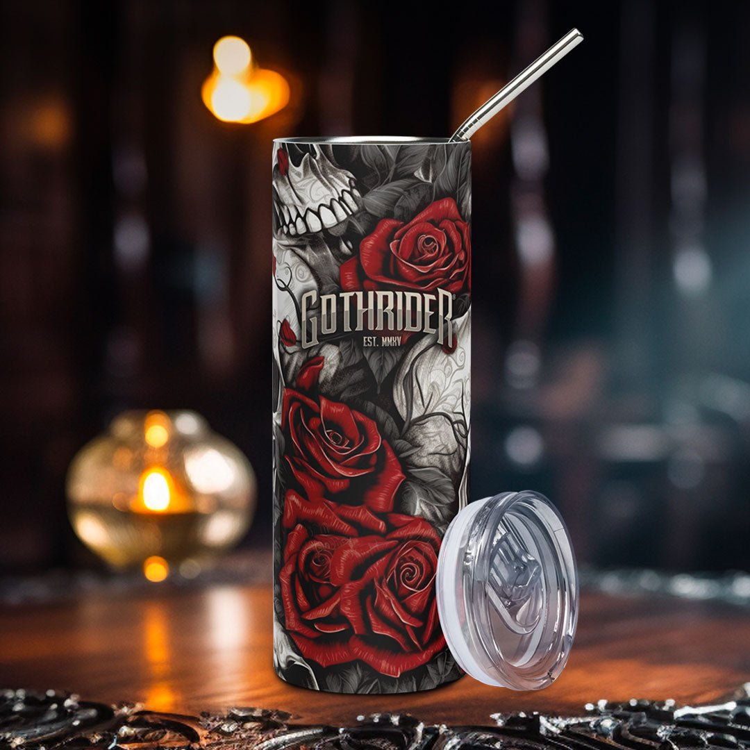 Skulls & Roses Skinny Tumbler - GothRider Brand