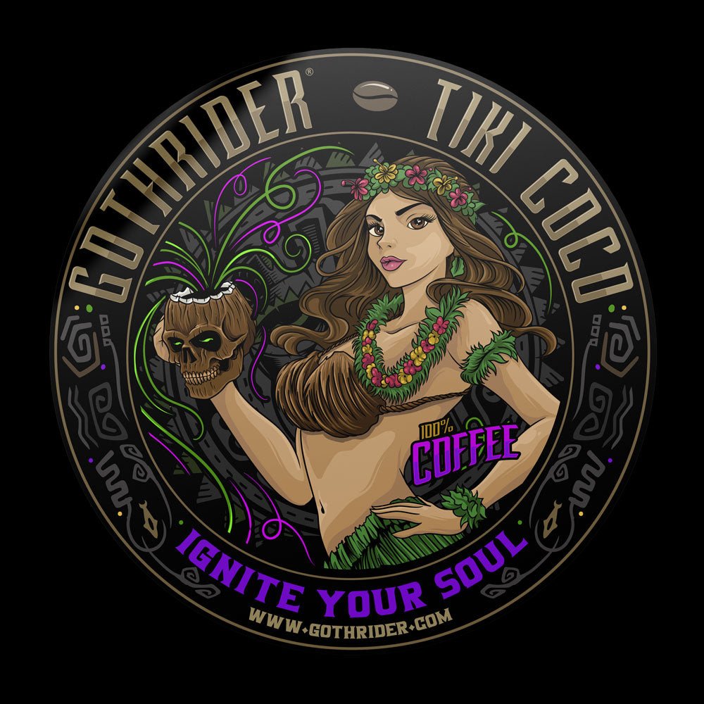 Tiki Coco Coffee Bumper Sticker - GothRider Brand