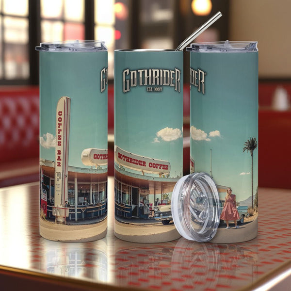 Vintage Coffee Bar Skinny Tumbler - GothRider Brand