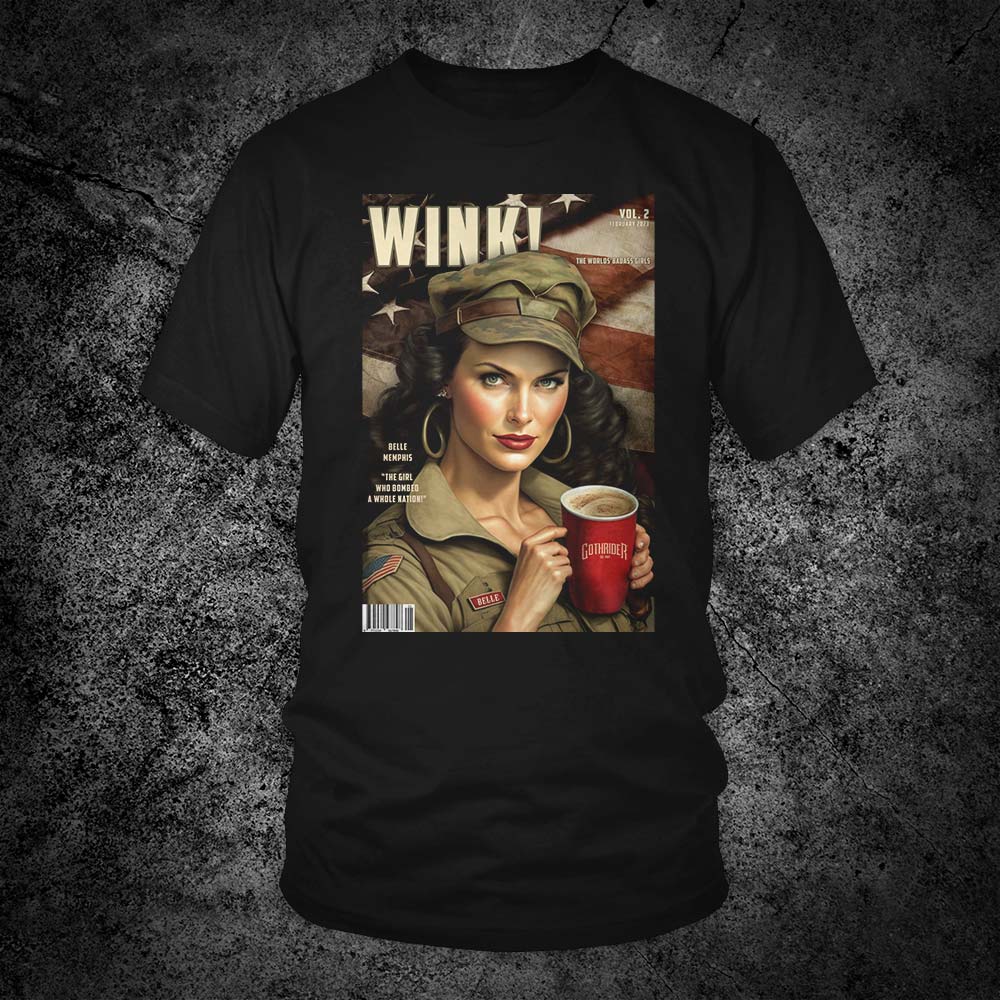 Belle Pin-Up Wink Magazine Limited Edition Unisex T-Shirt - GothRider Brand