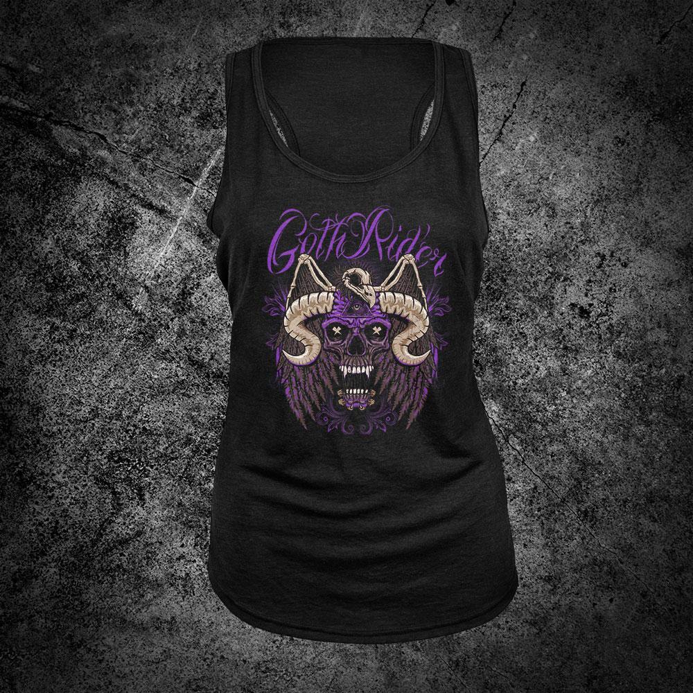 Crow & Horned Skull Women Racerback Tank - GothRider Brand