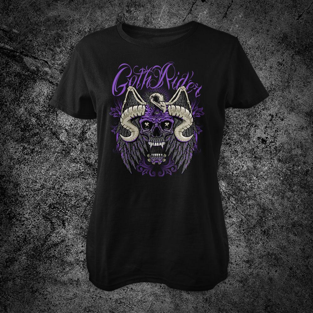 Crow & Horned Skull Women T-Shirt - GothRider Brand