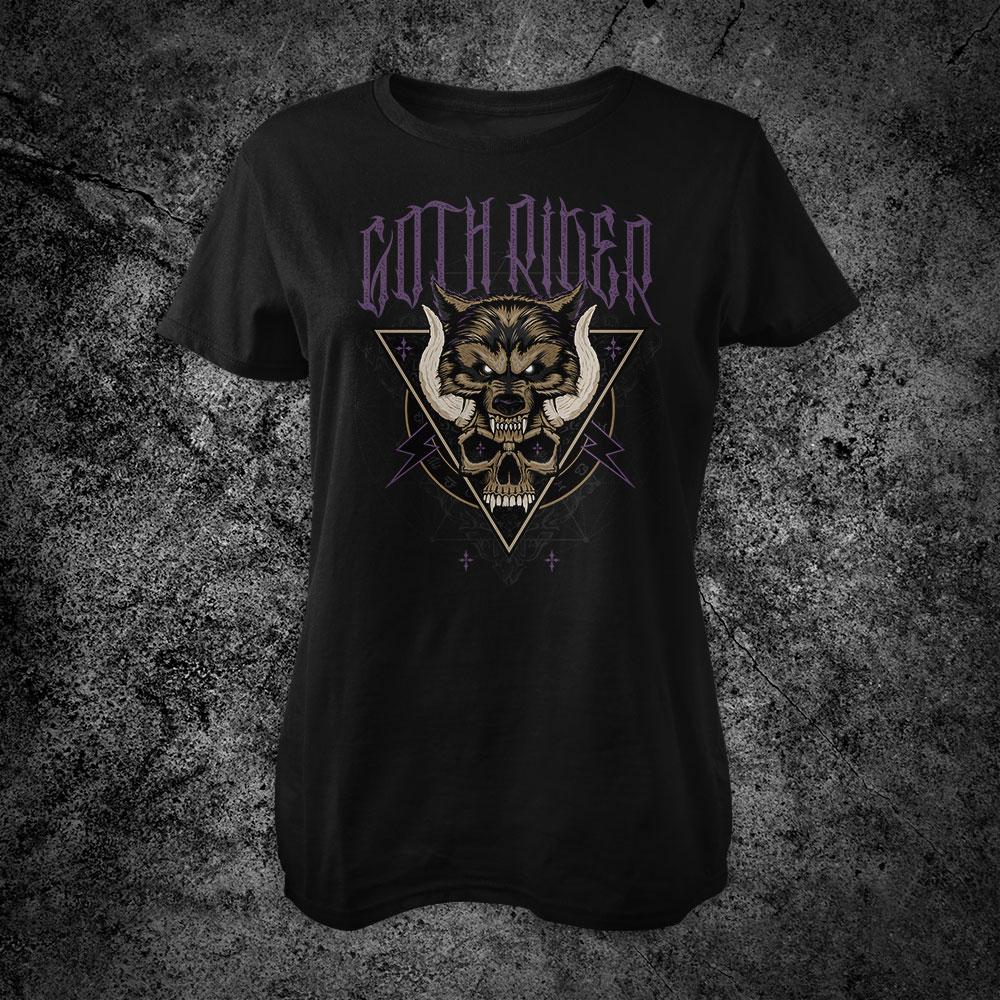 Esoteric Wolf & Skull Women T-Shirt - GothRider Brand