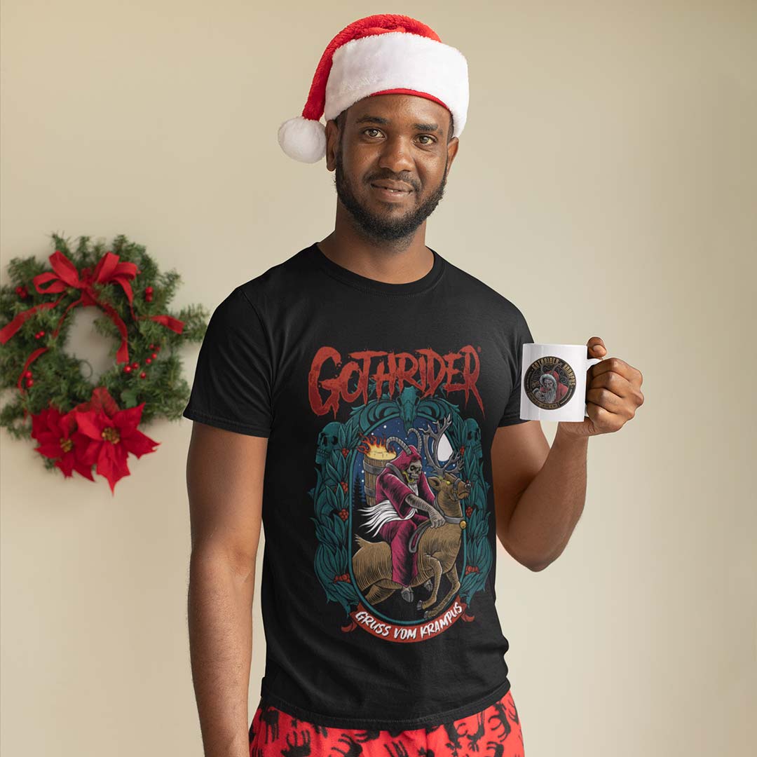 Krampus Riding Reindeer Unisex T-Shirt - GothRider Brand