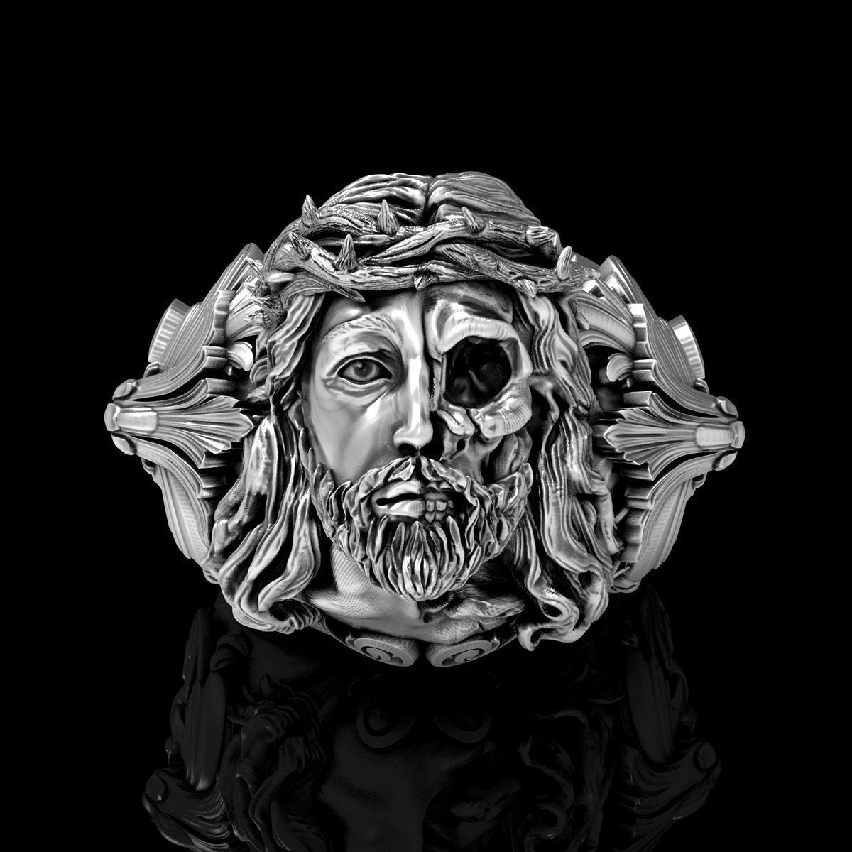 Memento Mori Jesus Skull Ring - GothRider Brand