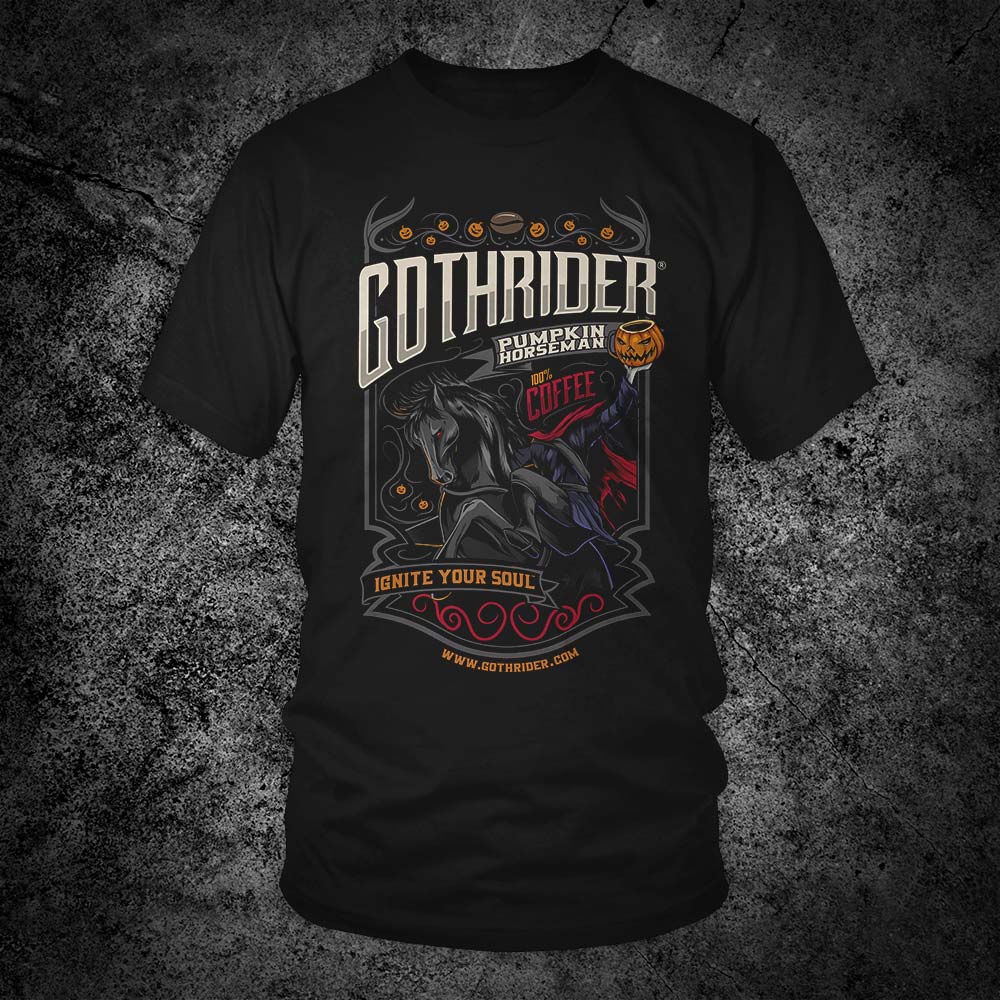 Pumpkin Horseman Coffee Unisex T-Shirt - GothRider Brand