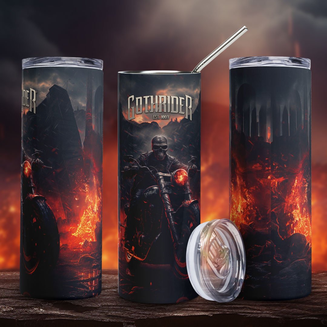 Skull Rider From Hell Skinny Tumbler - GothRider Brand